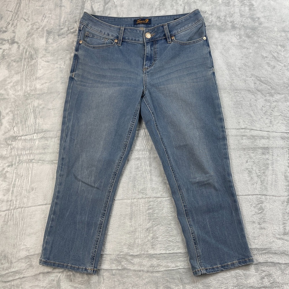 Seven7 Capri Jeans Womens 10 (31x22) Blue Denim Faded Stretch Comfort Skinny Leg